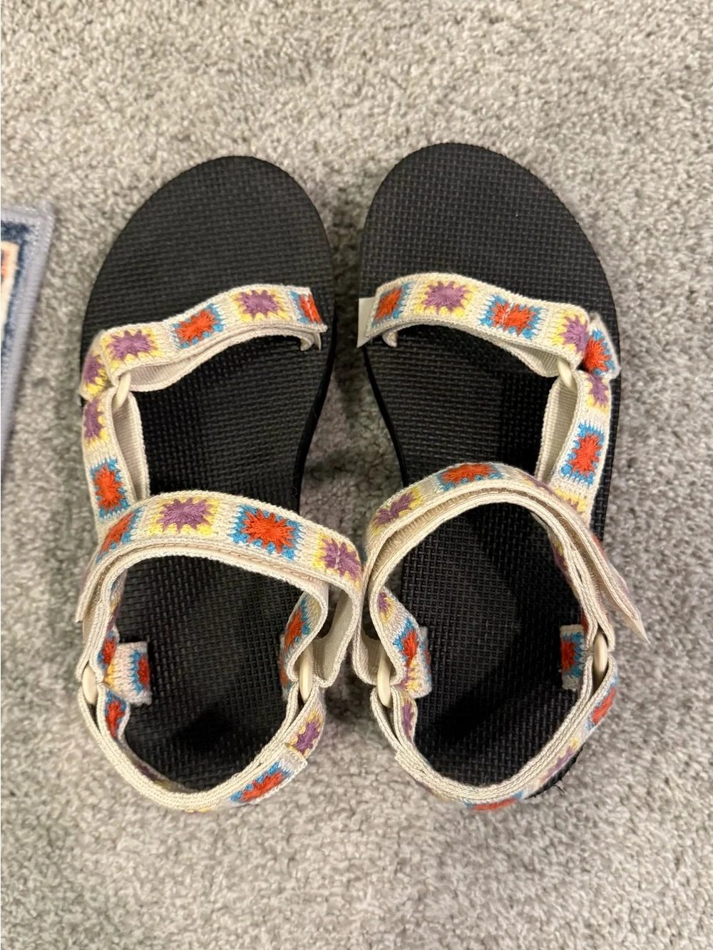 Teva Platform Sandals in Black with Multicolor Crochet Straps
